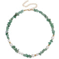 Green Quartz Natural Stone and Natural Pearl Necklace_N067