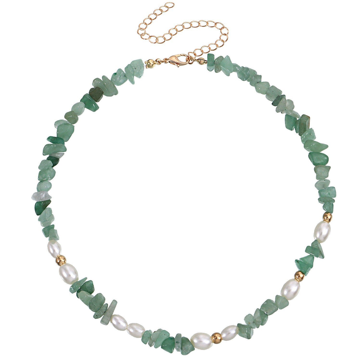 Green Quartz Natural Stone and Natural Pearl Necklace_N067