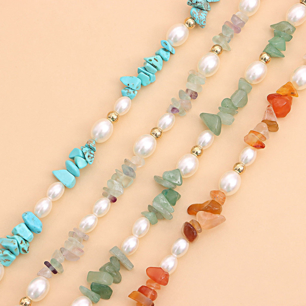 Blue Turquoise Natural Stone and Natural Pearl Necklace_N069