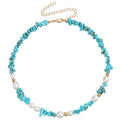 Blue Turquoise Natural Stone and Natural Pearl Necklace_N069