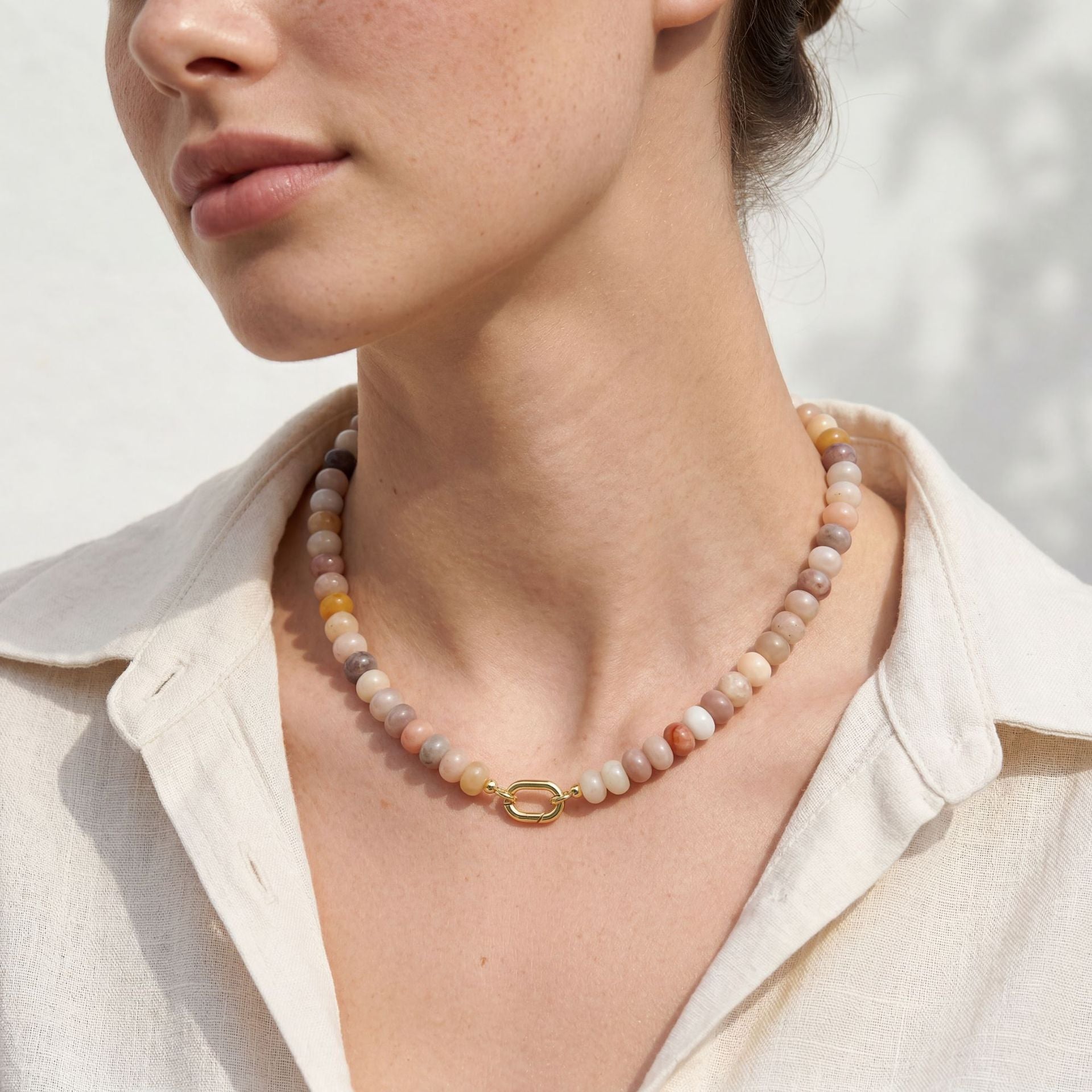 Pastel Mixed Color Chalcedony Natural Stone Necklace_N074