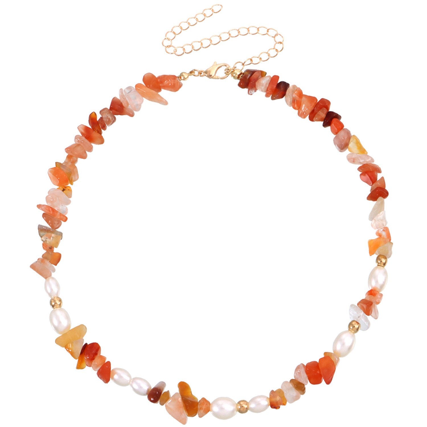 Orange Crystal Natural Stone and Natural Pearl Necklace_N068