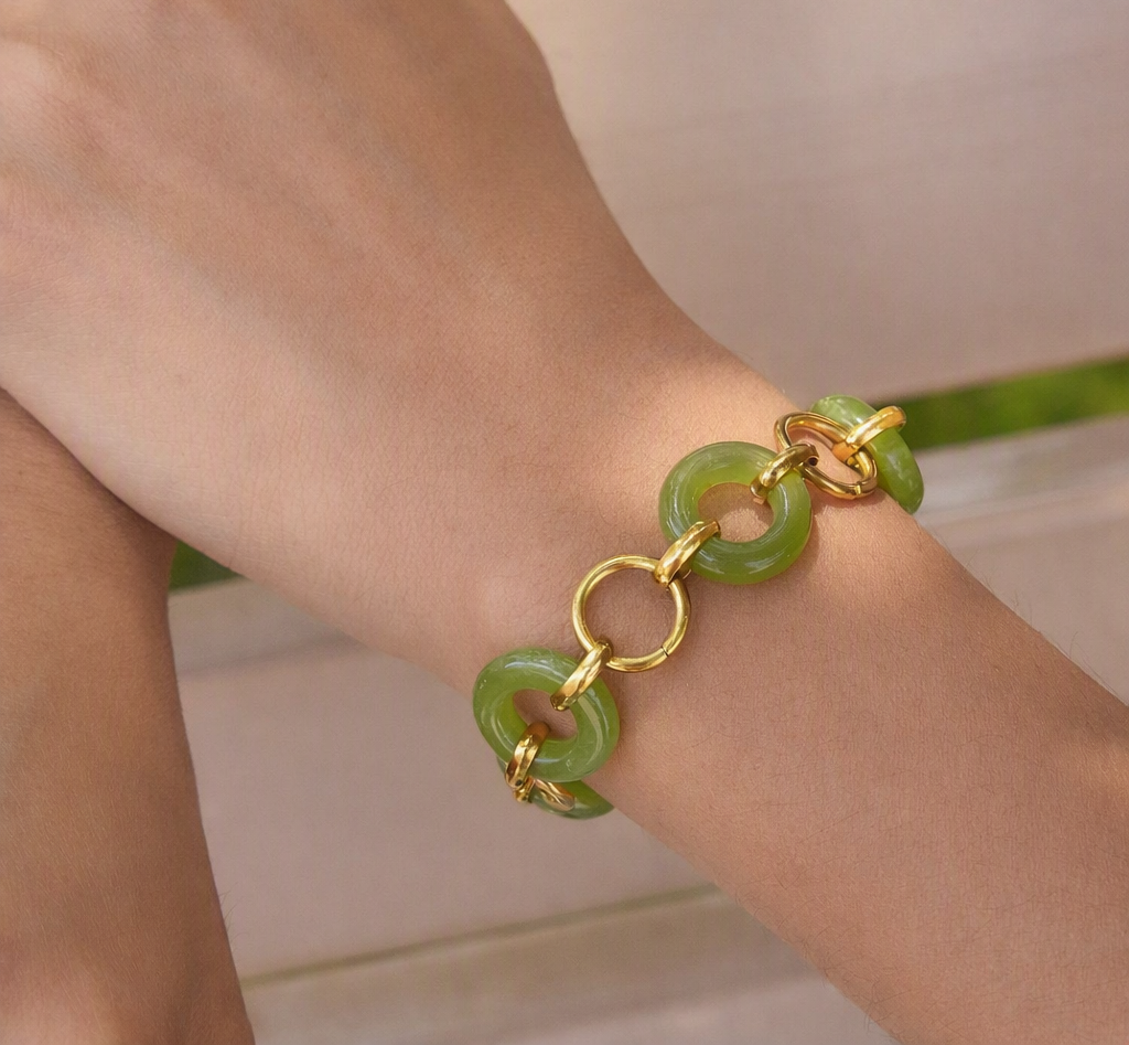 Chain Resin Bracelet for Women - PVD18K Gold Plated 316L Stainless Steel_B065