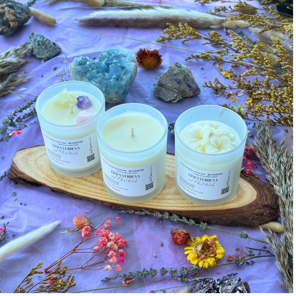 Velvet Candle 005-Interlude-Floral Wax Embeds Collection: Citrus Greens and Woodland Bloom