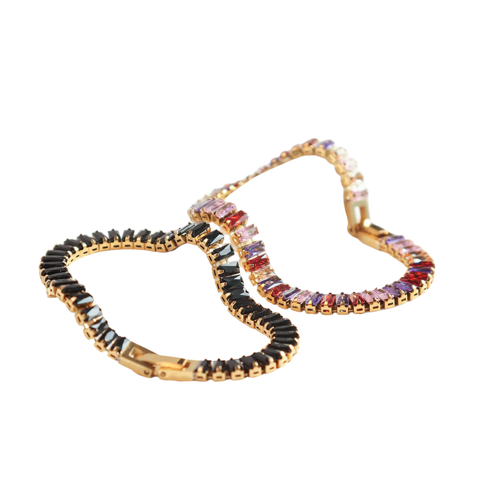 Bejeweled Natural Colorful Zircons Tennis Bracelets - PVD 18k Gold Plated 316L Stainless Steel_B007-B008