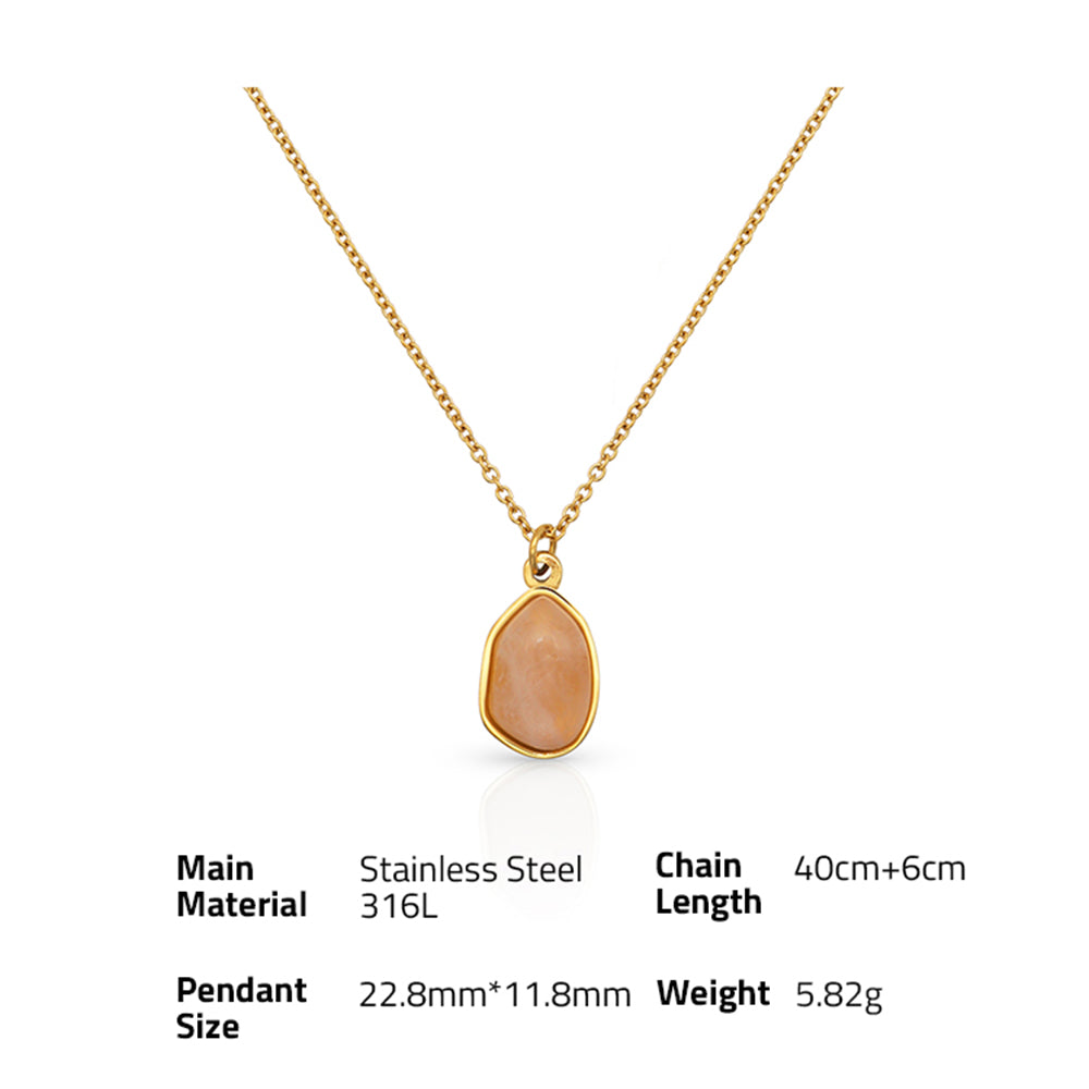 Natural Crystal Pendant Necklace - PVD 18k Gold Plated 316L Stainless Steel_N018-N020