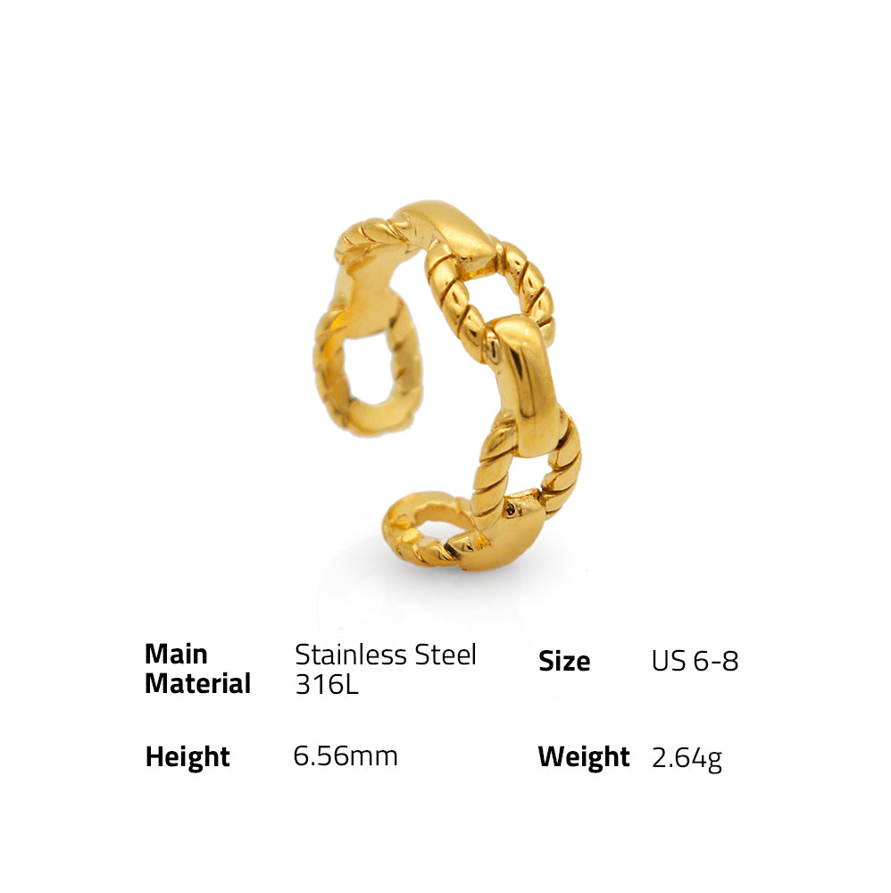 Minimalist Twist Chain Grain Finger Ring - PVD 18k Gold Plated 316L Stainless Steel_R015