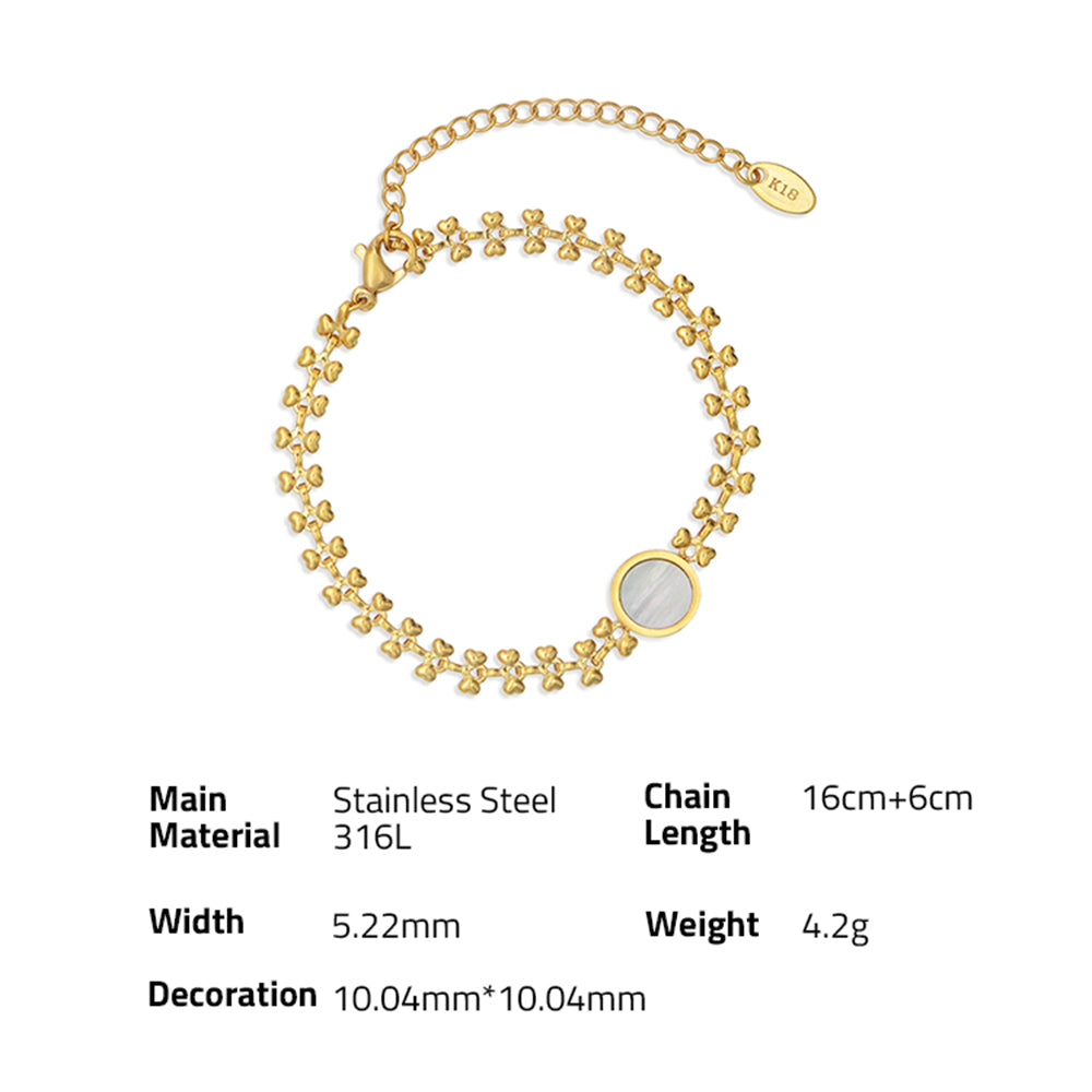 Sea Shell Round Bowtie Chain Bracelet_PVD18K Gold Plated 316L Stainless Steel_B054