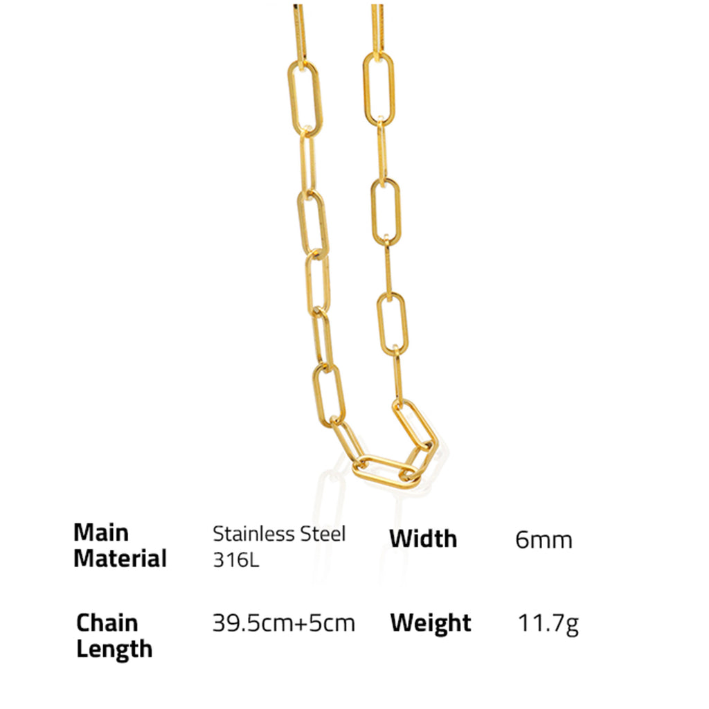Link Chain Choker Necklace - PVD 18k Gold Plated 316L Stainless Steel_N001