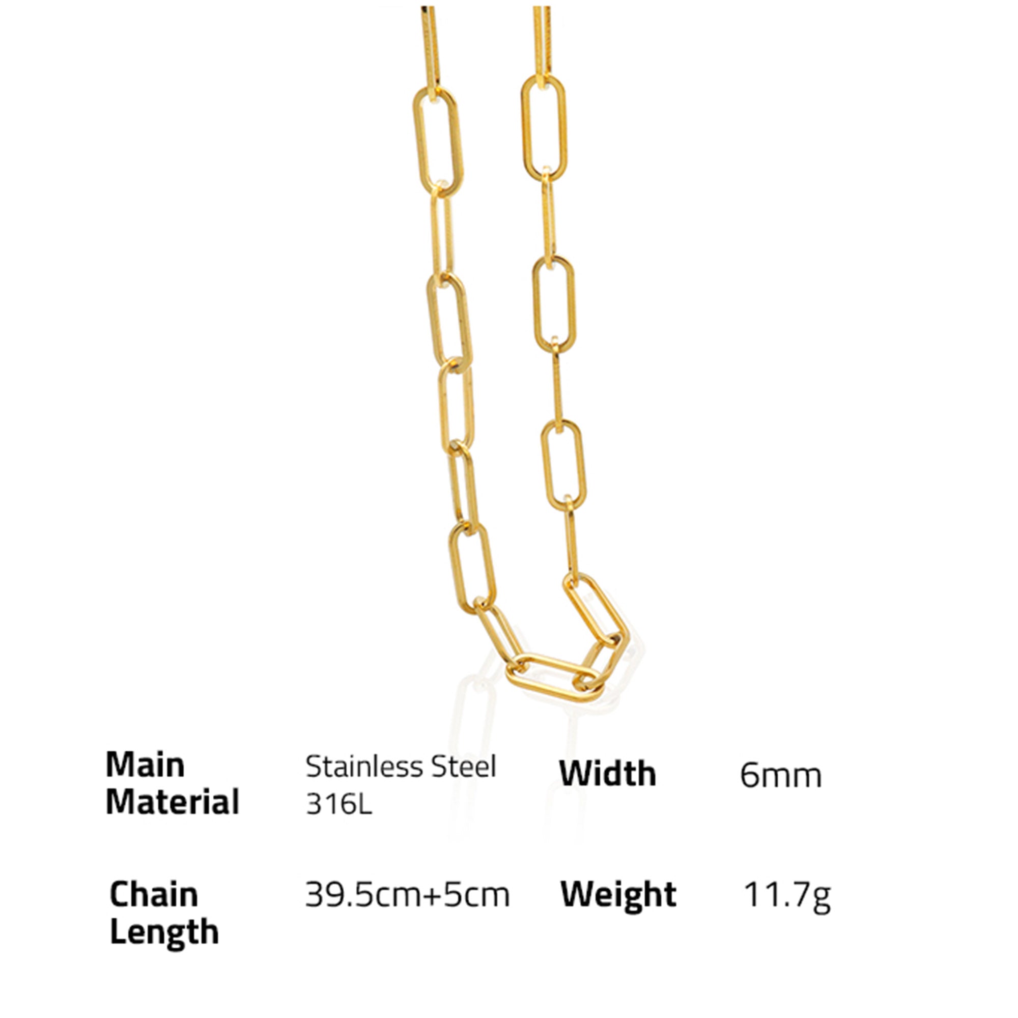 Link Chain Choker Necklace - PVD 18k Gold Plated 316L Stainless Steel_N001