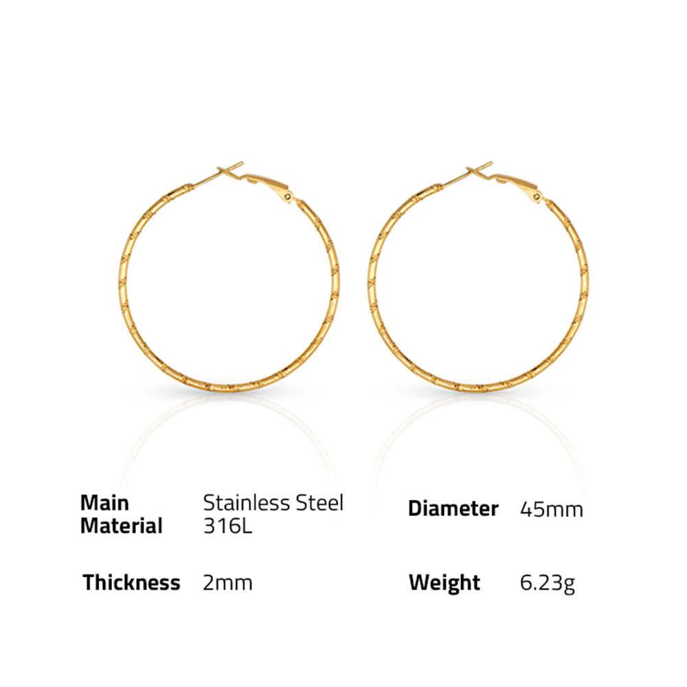 Minimalist Grained Big Circle Hoop Earring - PVD 18k Gold Plated 316L Stainless Steel_E-037