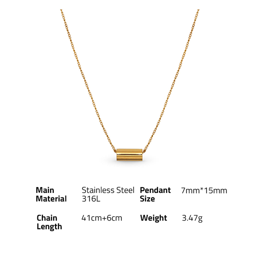 Glossy Tube Pendant Necklace - PVD18K Gold Plated 316L Stainless Steel_N042