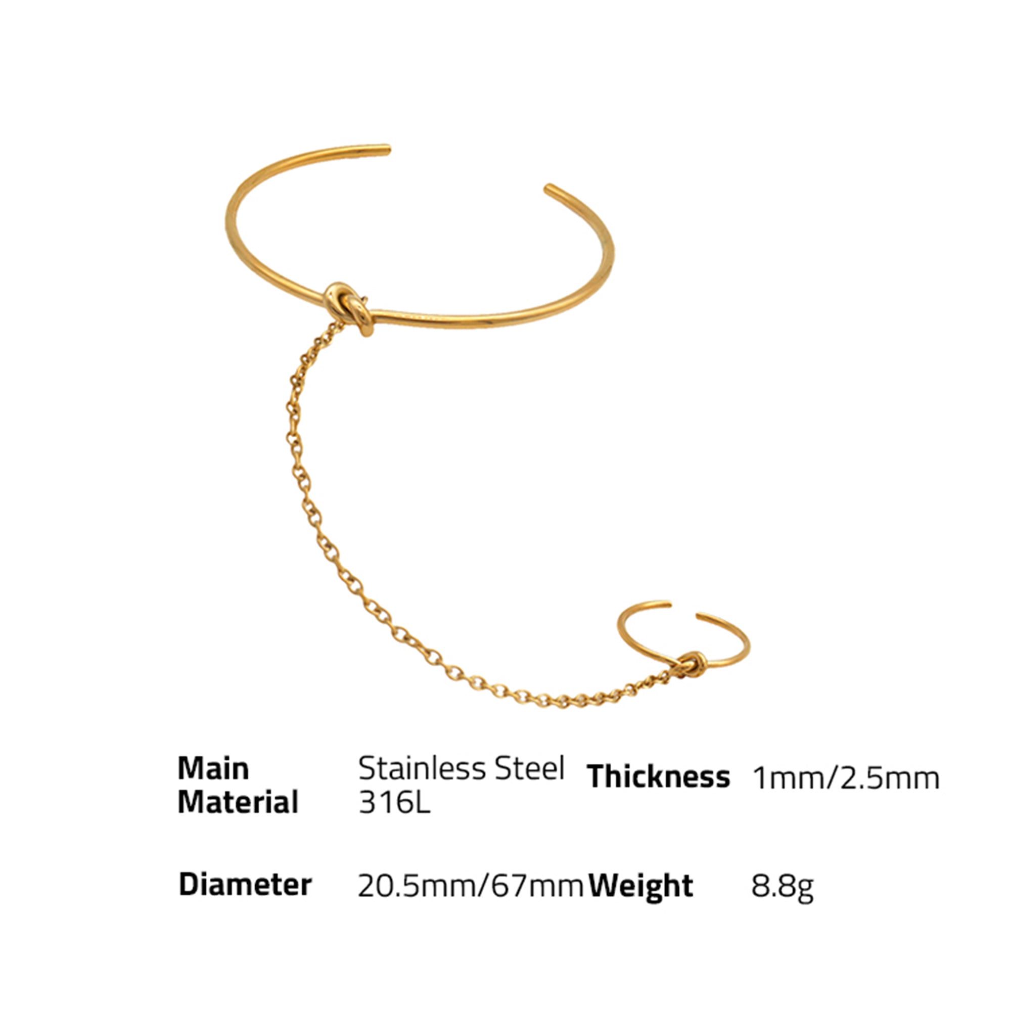 Simple Intergrated Ring Cuff Bracelet - PVD 18k Gold Plated 316L Stainless Steel_B004