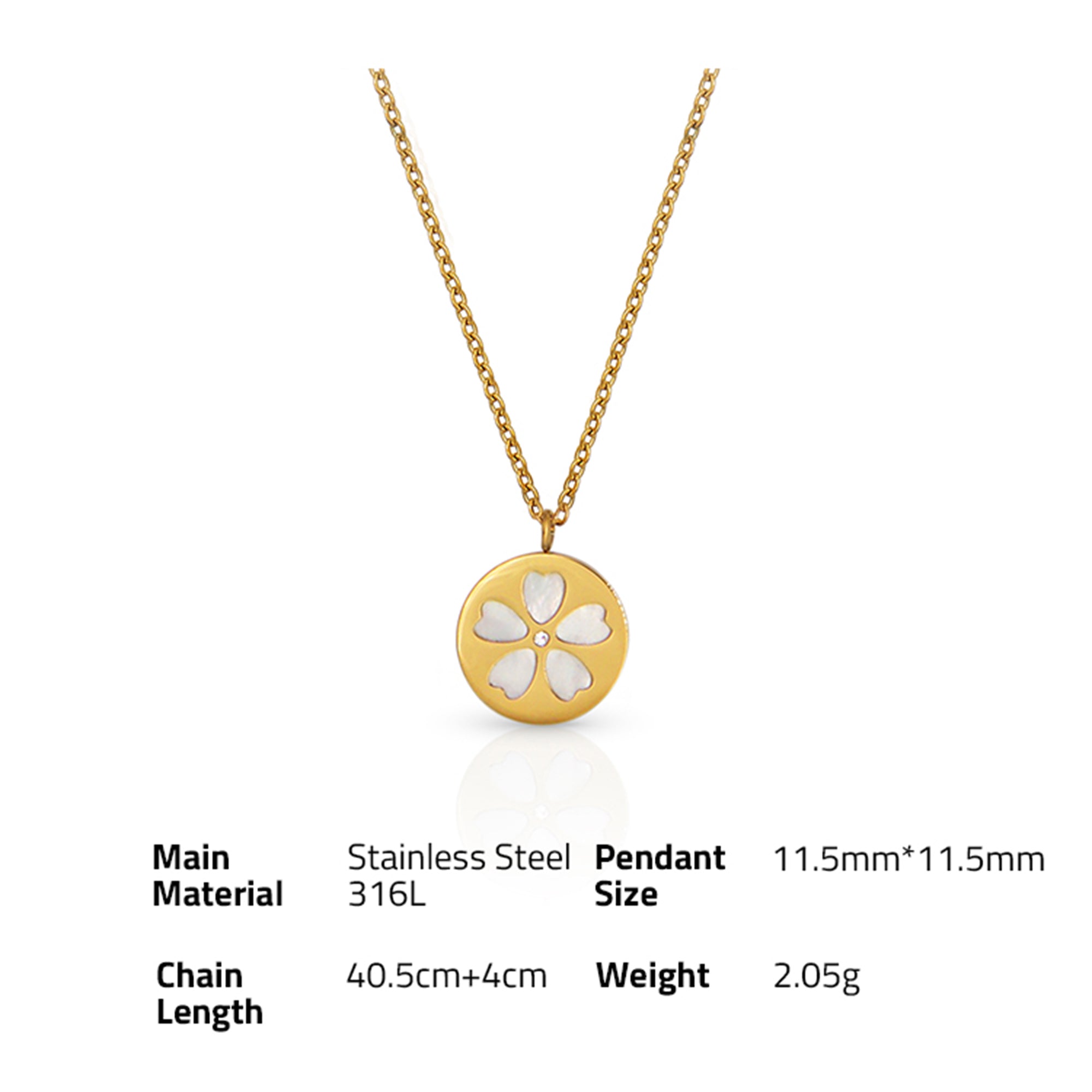 Sakura Shell Pendant Necklace with Zircon - PVD18K Gold Plated 316L Stainless Steel_N056
