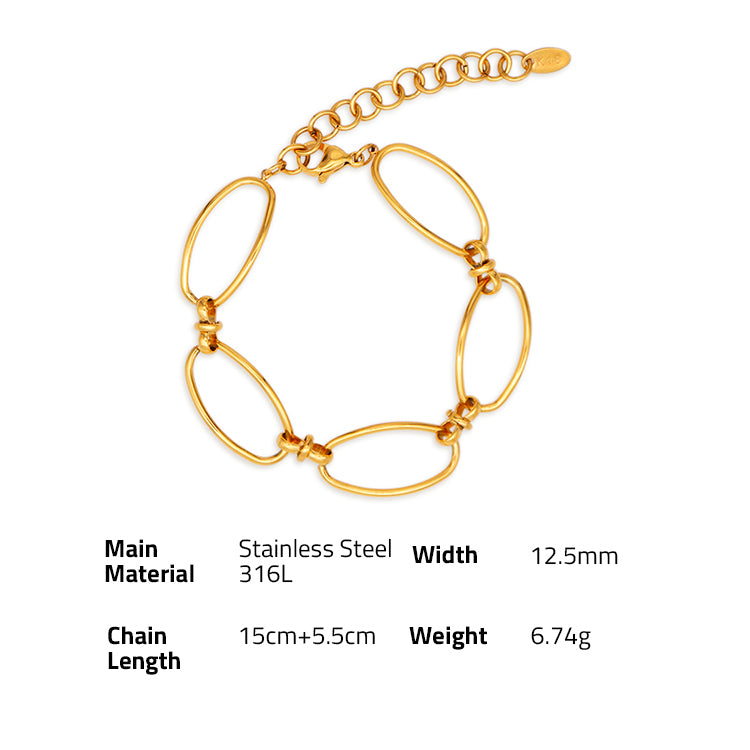 Simple  OVAL Link Chain Bracelet - PVD 18k Gold Plated 316L Stainless_B002