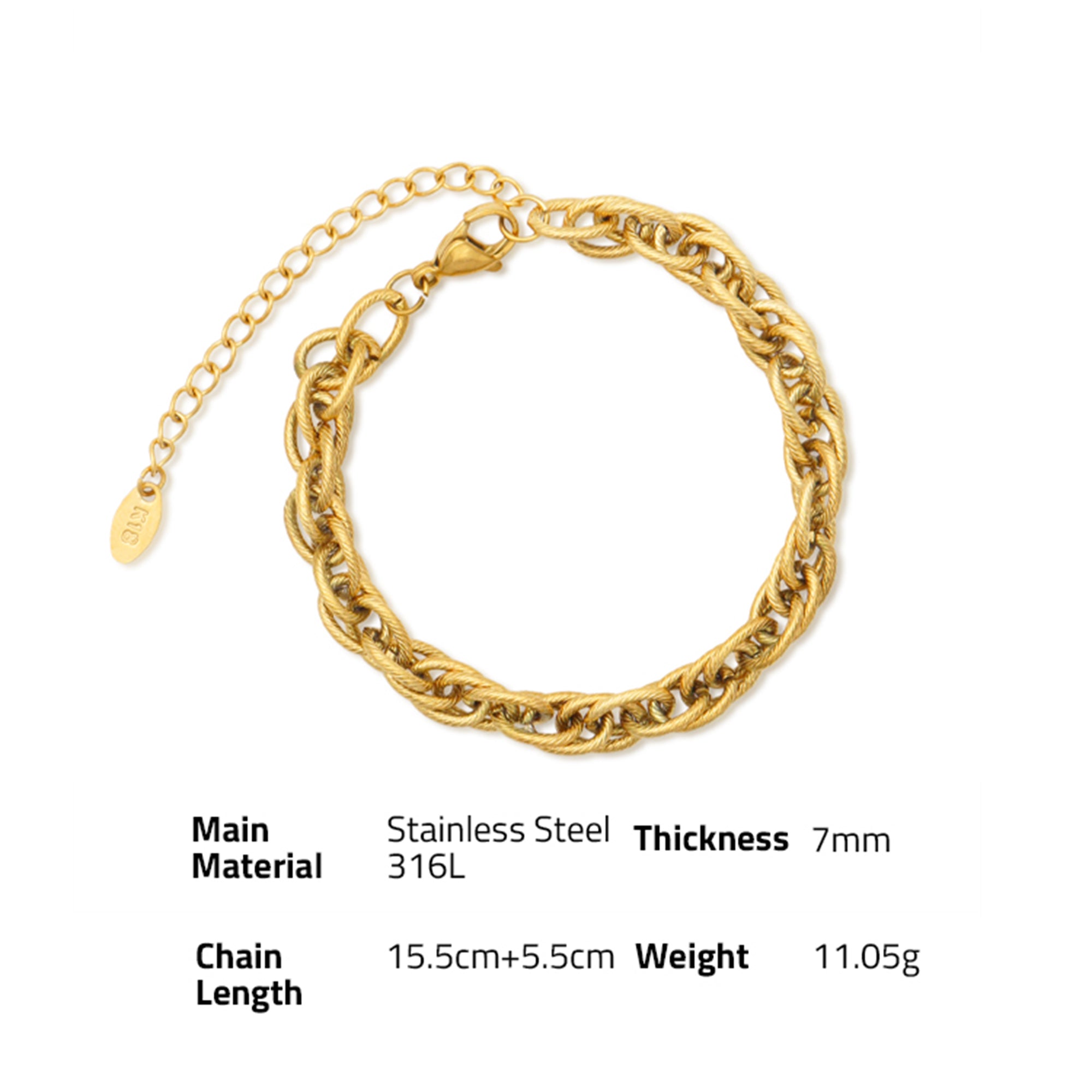Cloud Chunky Chain Bracelet - PVD 18k Gold Plated  316L Stainless Steel_B005