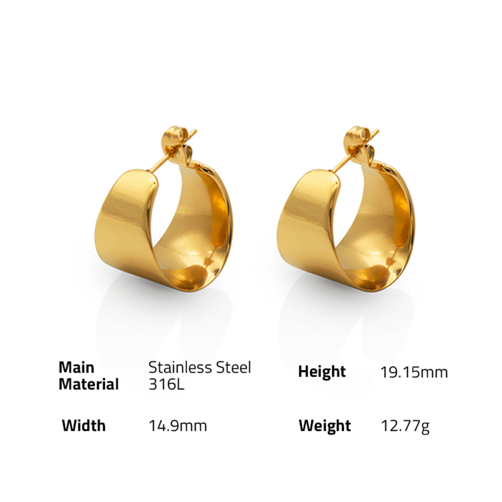 Wide Glossy Hoop Earrings - PVD 18k Gold Plated 316L Stainless Steel_E005