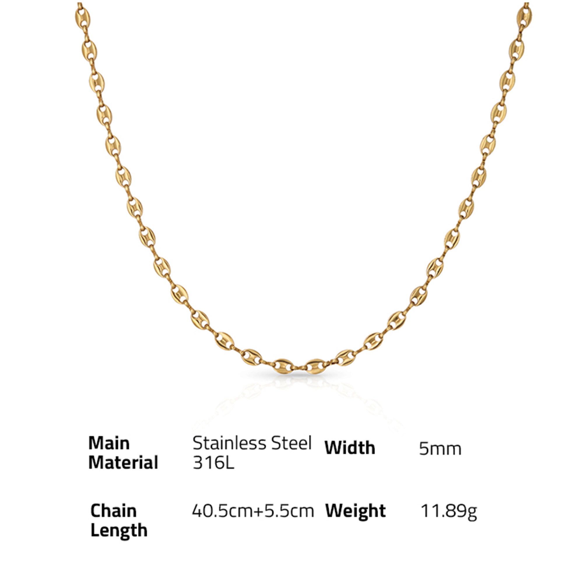 Bicycle Chain Necklace - PVD 18k Gold Plated 316L Stainless Steel_N004