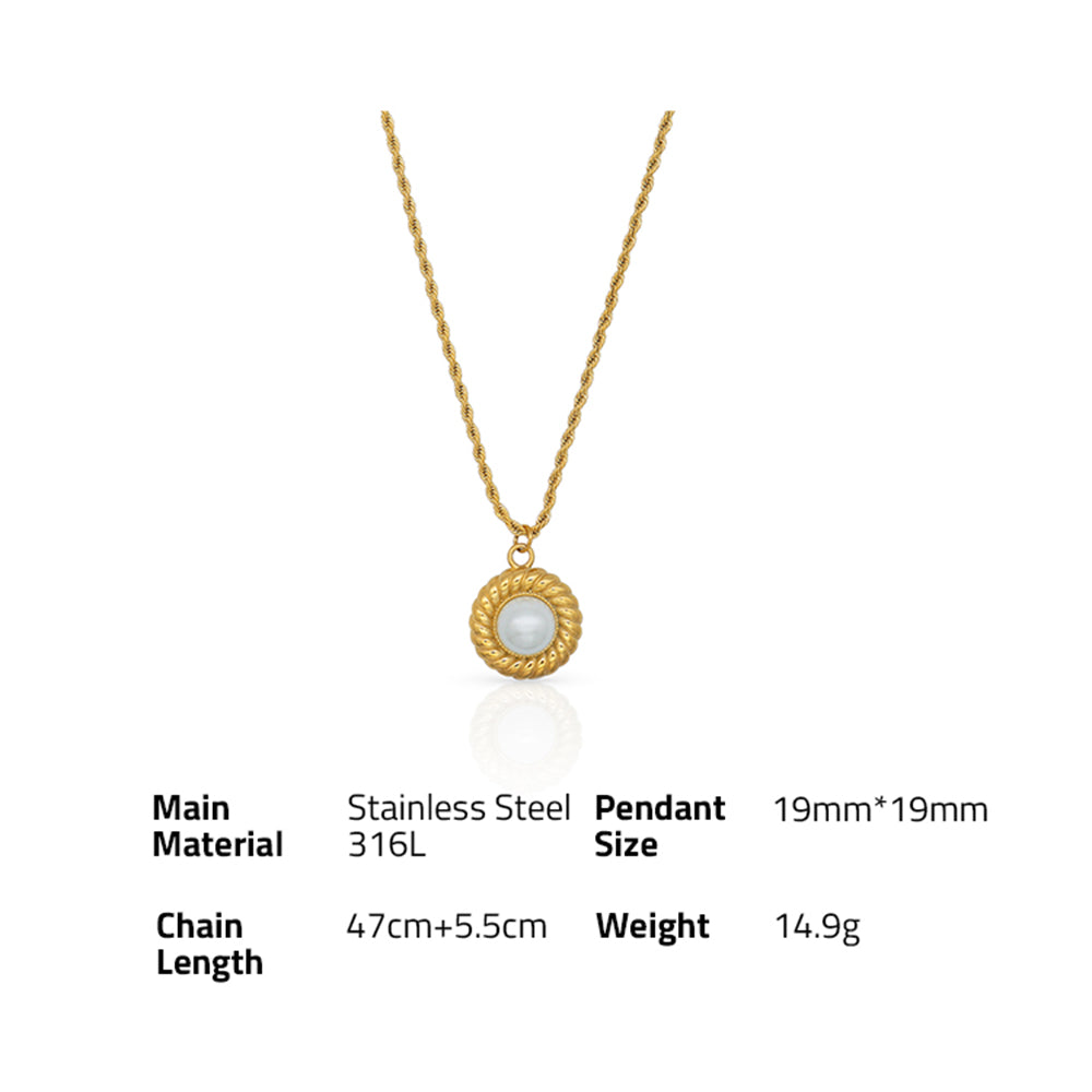 Rope Chain Pearl Pendant Necklace - PVD 18k Gold Plated 316L Stainless Steel_N015