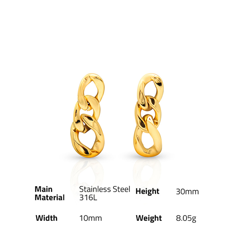 Minimalist Chain Drop Earrings - PVD 18k Gold Plated 316L Stainless Steel_E001