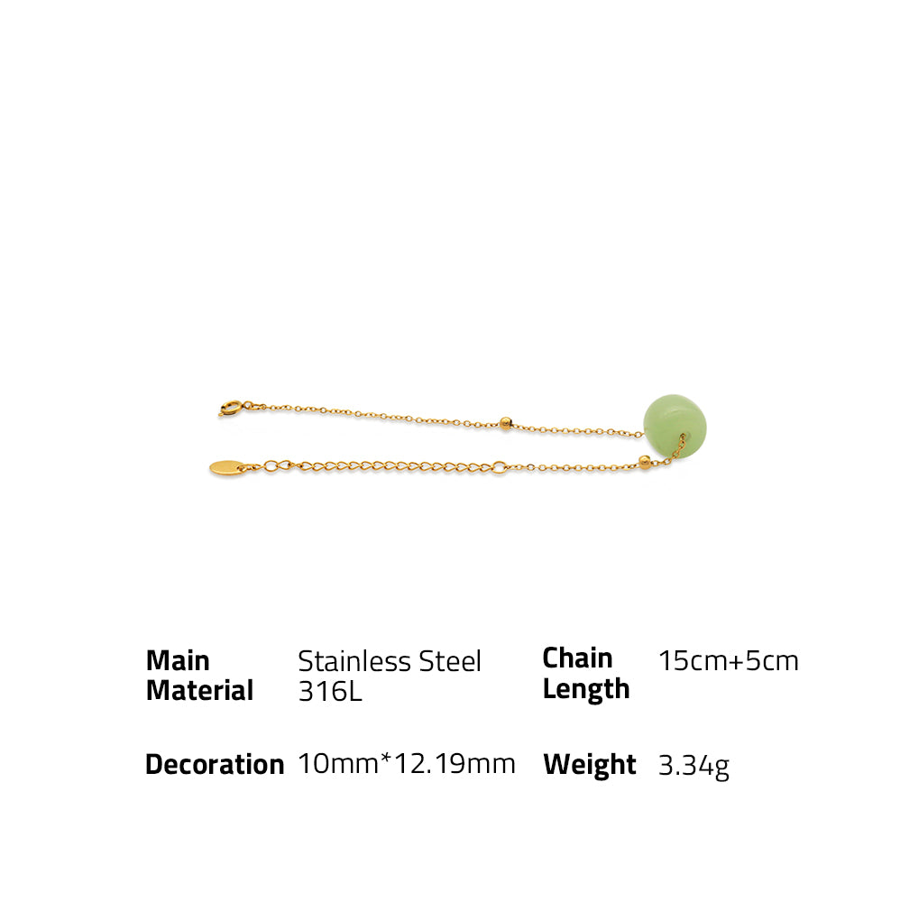 Natural Jade Gem Charm Tennis Chain Bracelets - PVD 18k Gold Plated 316L Stainless Steel_B006