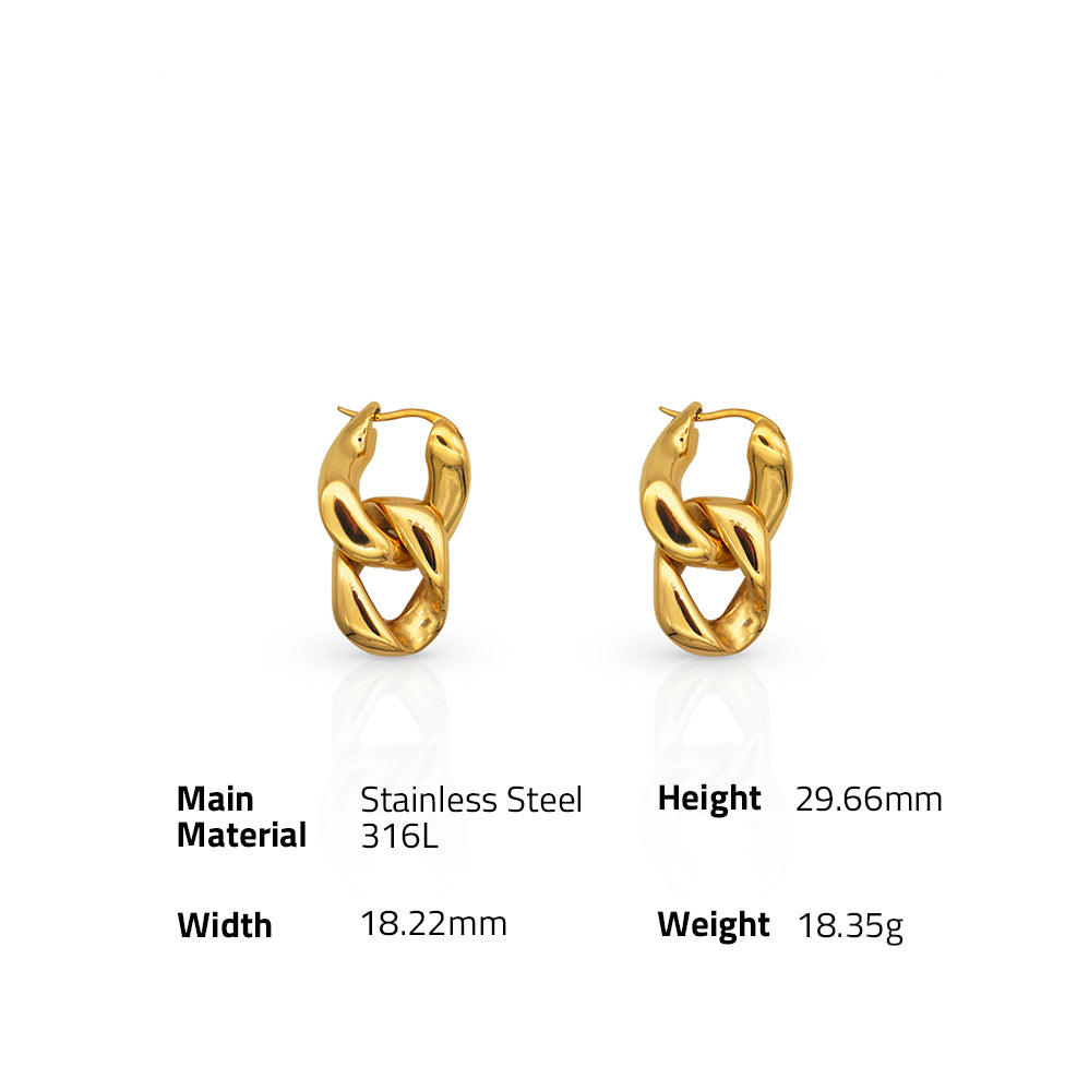 Minimalist Tassel Chunky Cuban Dual-loop Chain Earrings - PVD 18k Gold Plated 316L Stainless Steel_E006