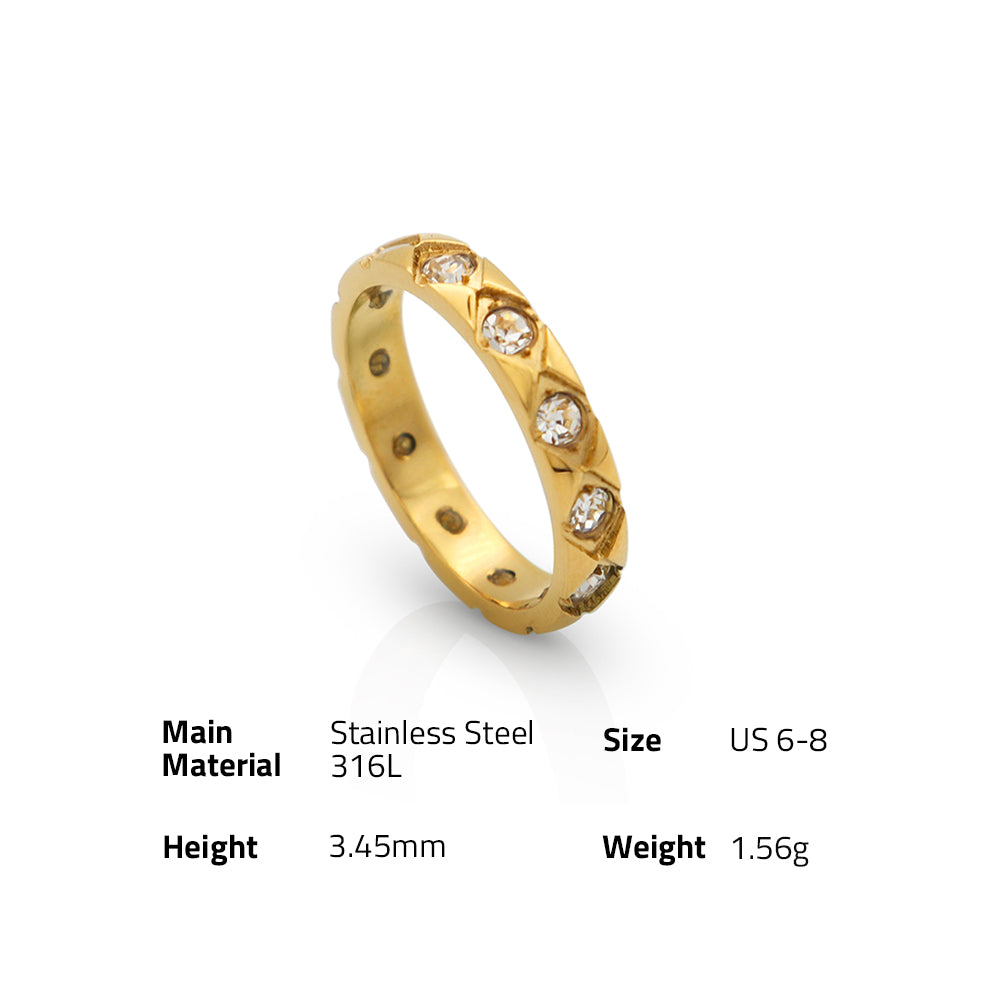 Minimalist Micron-pave Zircon Finger Ring - PVD 18k Gold Plated 316L Stainless Steel_R017-R019