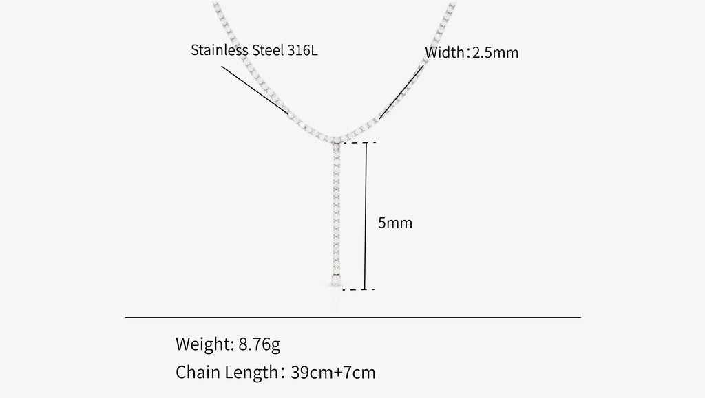 Shape Tassel Tennis Chain Bejeweled Choker Necklace - Silver 316L Stainless Steel with PVD Plating_N005