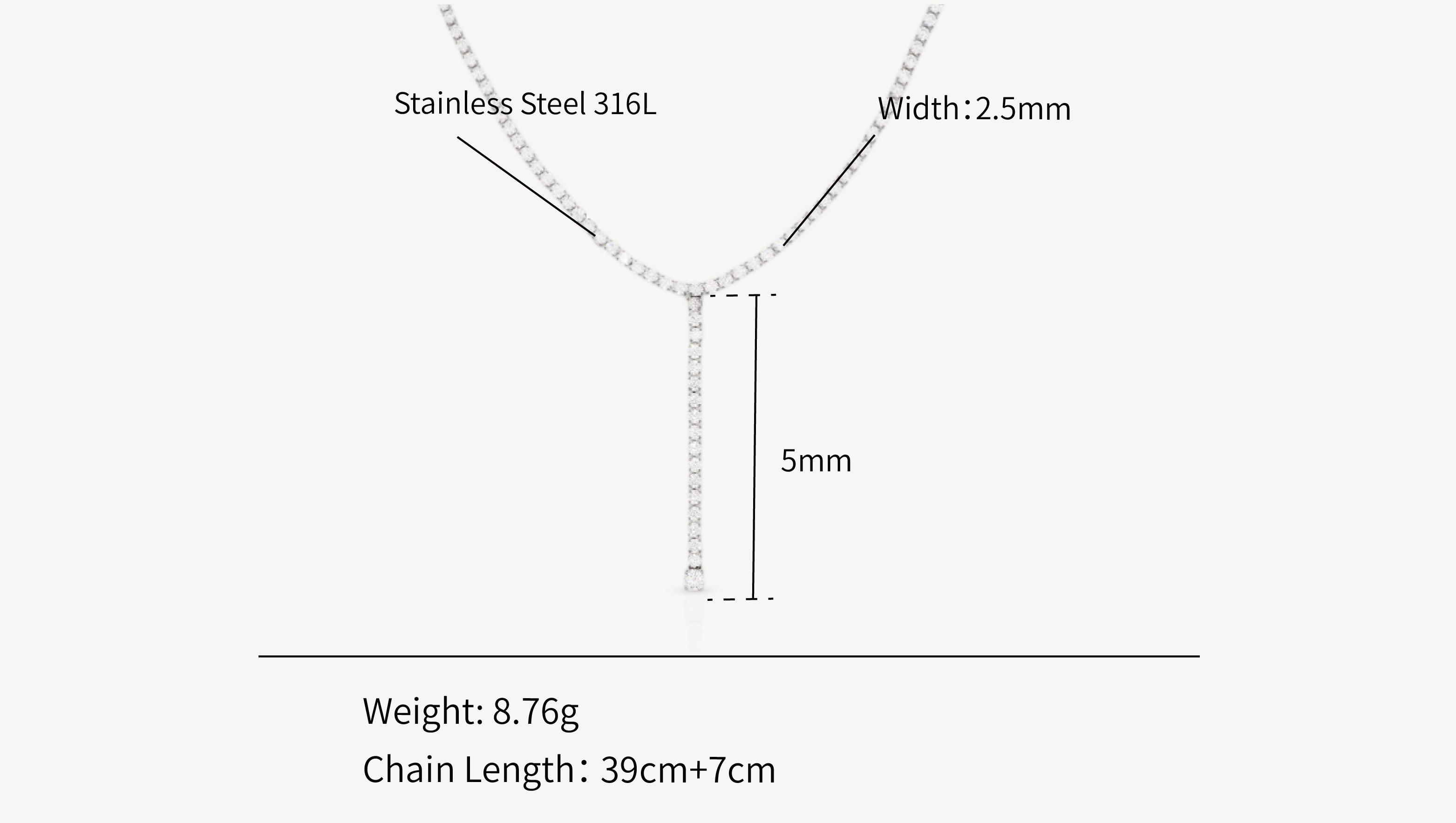 Shape Tassel Tennis Chain Bejeweled Choker Necklace - Silver 316L Stainless Steel with PVD Plating_N005