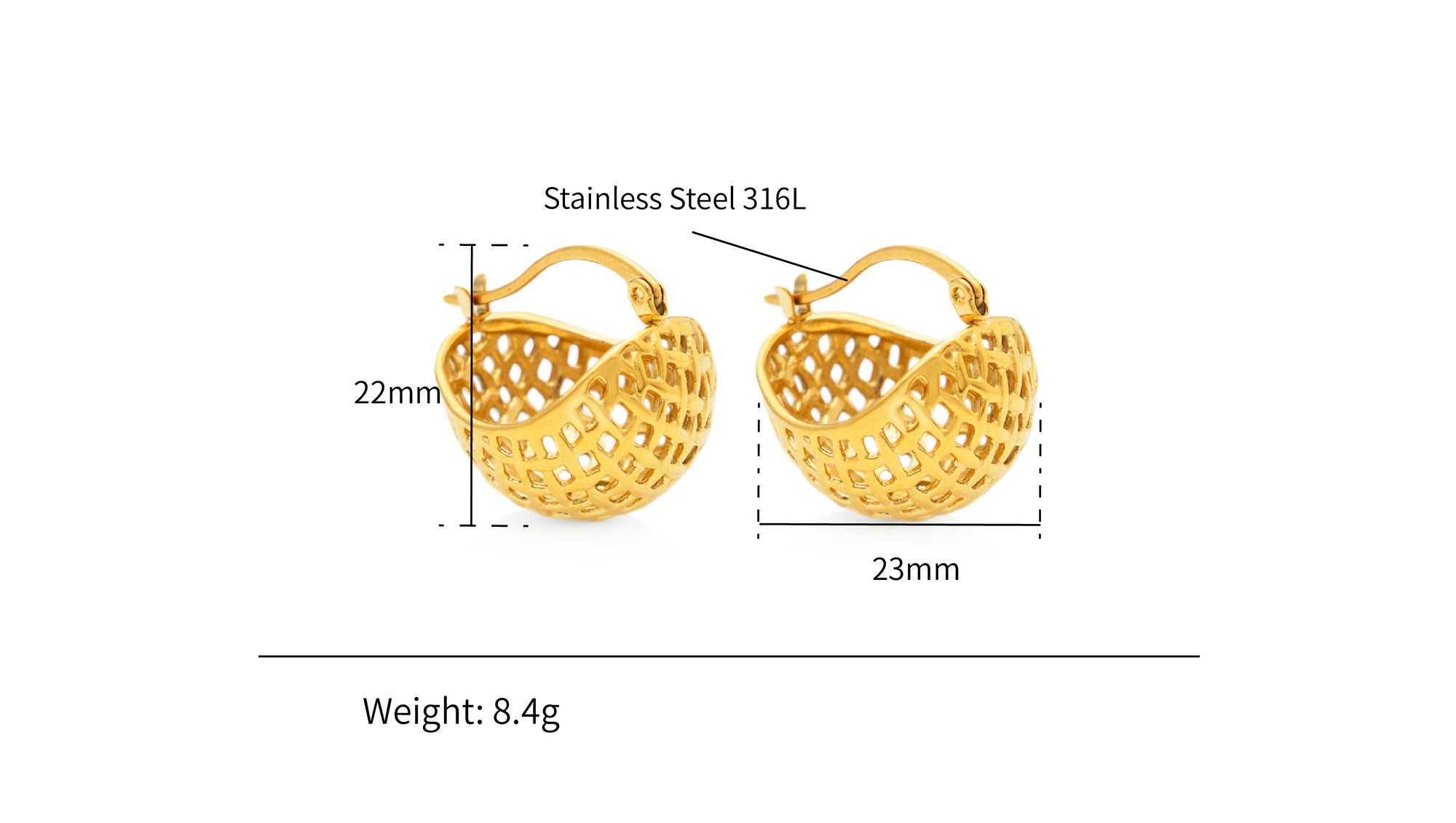 Hollow Net Rope Chunky Hoop Earring - Silver 316L Stainless Steel_E014