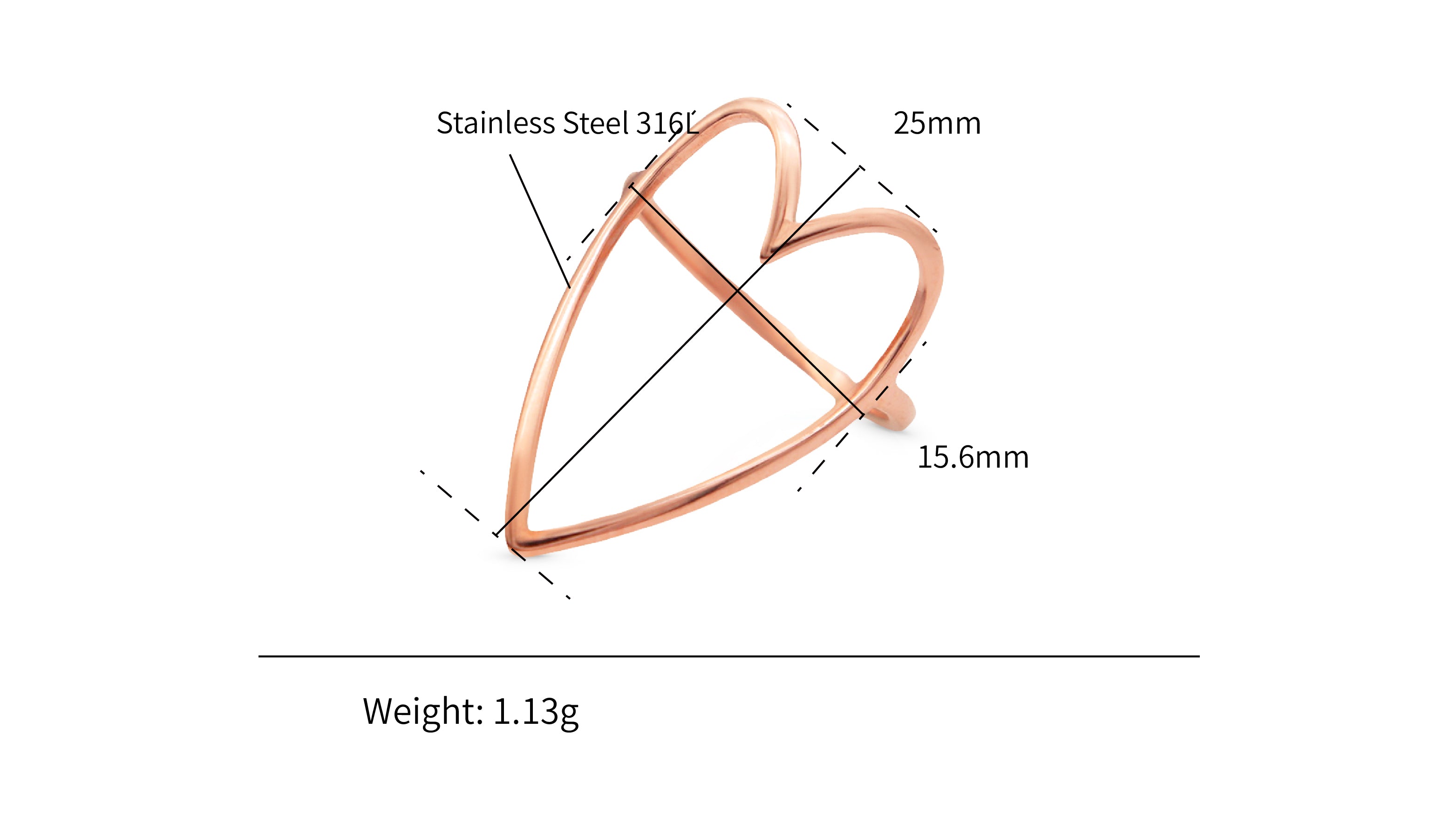 Personality Hollow Out Rose Gold Ring Hearts - PVD 18k Gold Plated 316L Stainless Steel_R022-R0232
