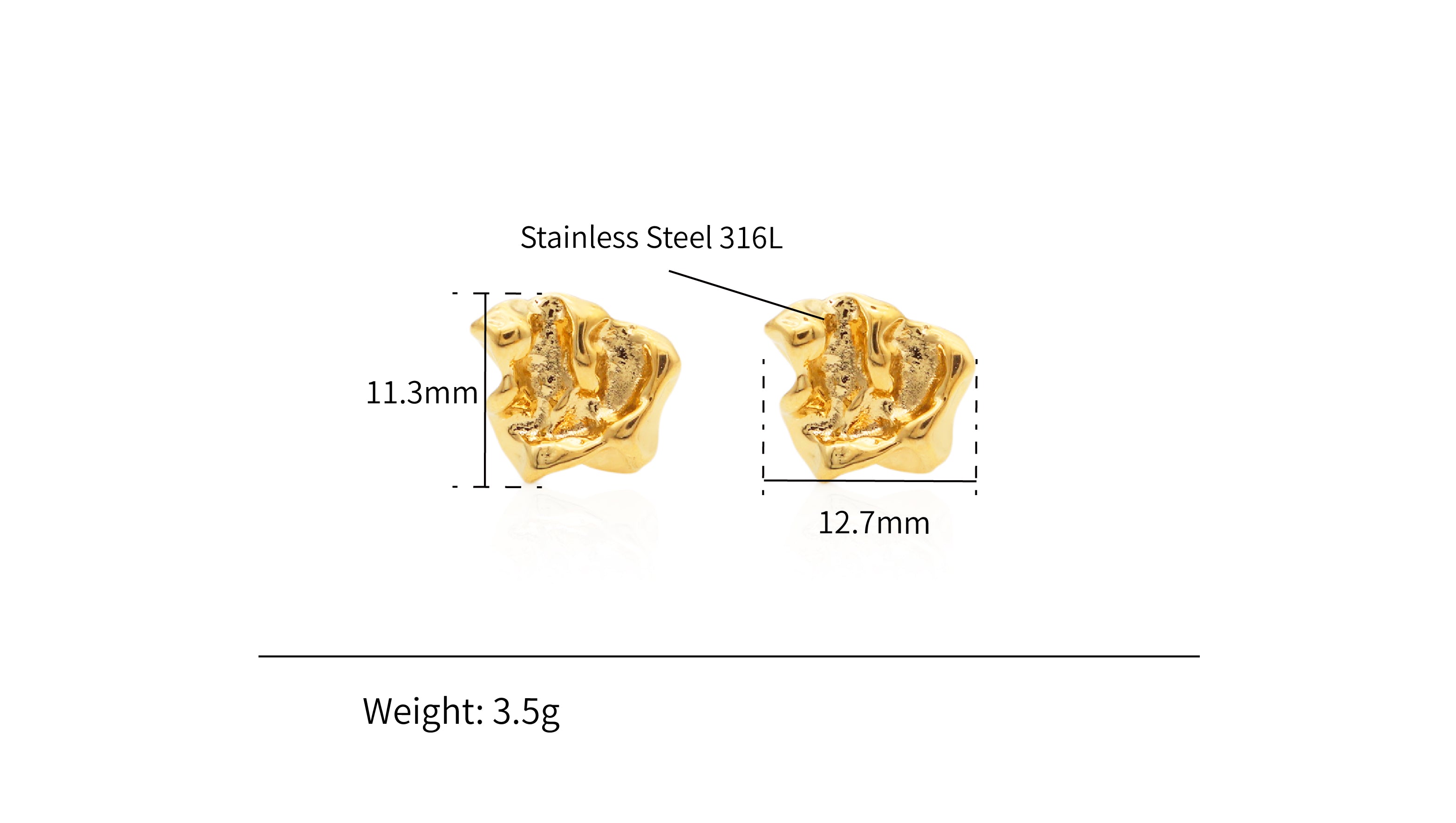 Bumpy Earrings Small Organic Simple Waterproof Irregular Stud Earrings - PVD 18k Gold Plated 316L Stainless Steel