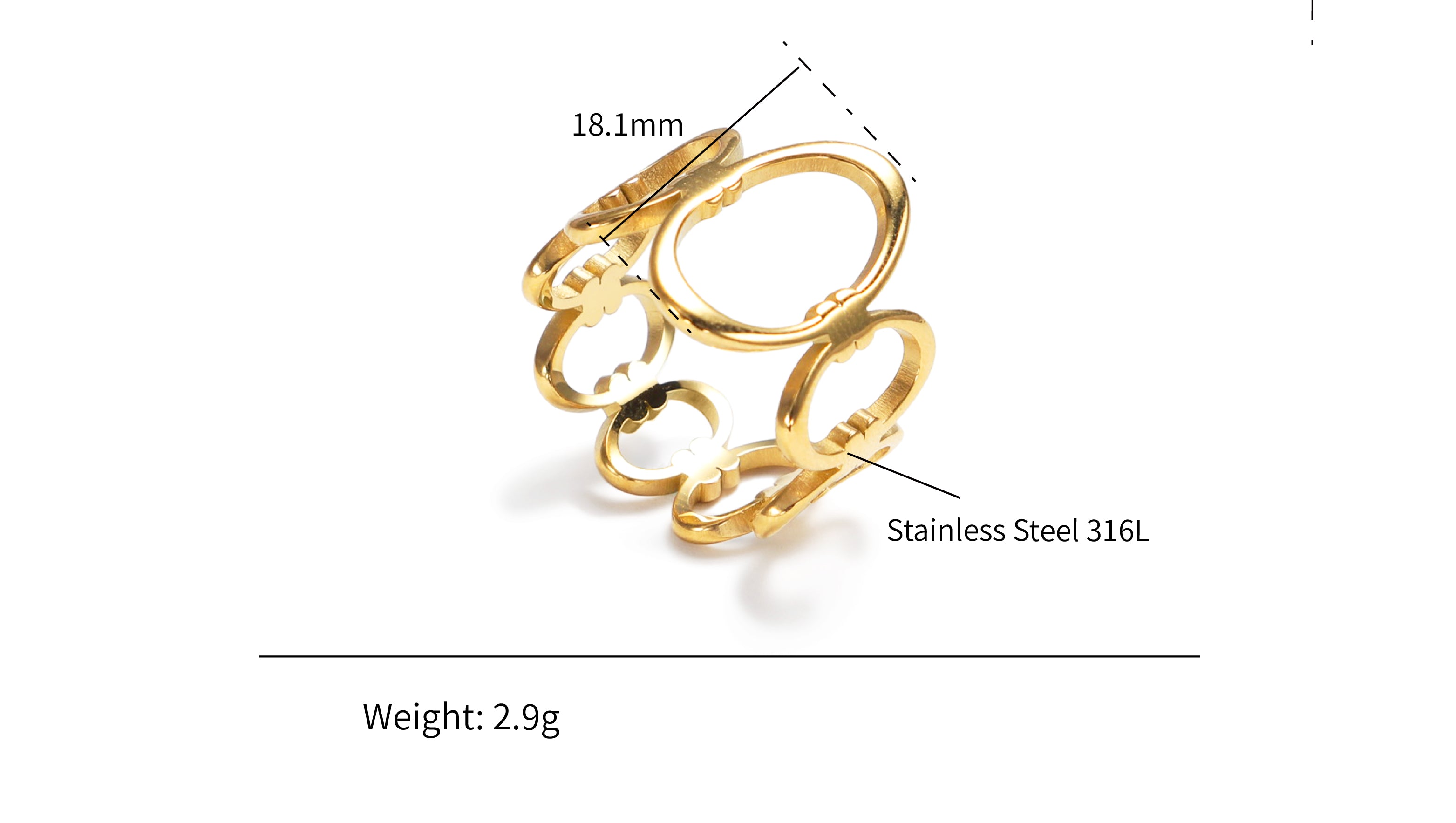 Oval Loops Ring - 18K PVD Gold Plated 316L Stainless Steel - R061