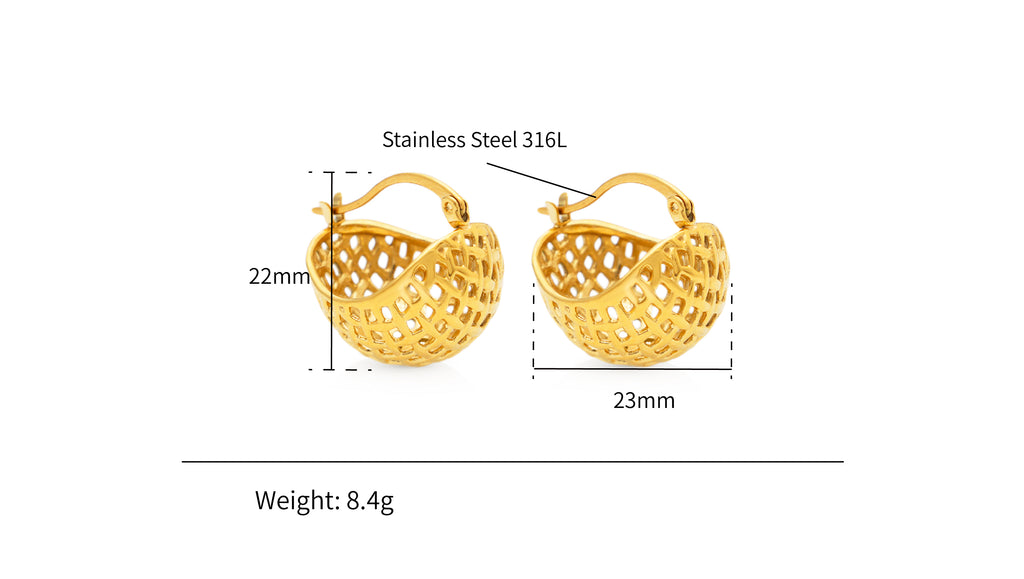 Hollow Net Rope Chunky Hoop Earring - PVD 18k Gold Plated 316L Stainless Steel_E013
