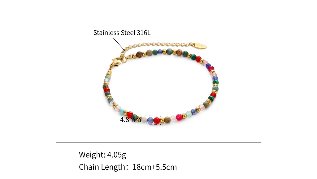 Bohemian Natural Gems Colorful Power Stones Bracelet - PVD 18k Gold Plated 316L Stainless Steel_B011