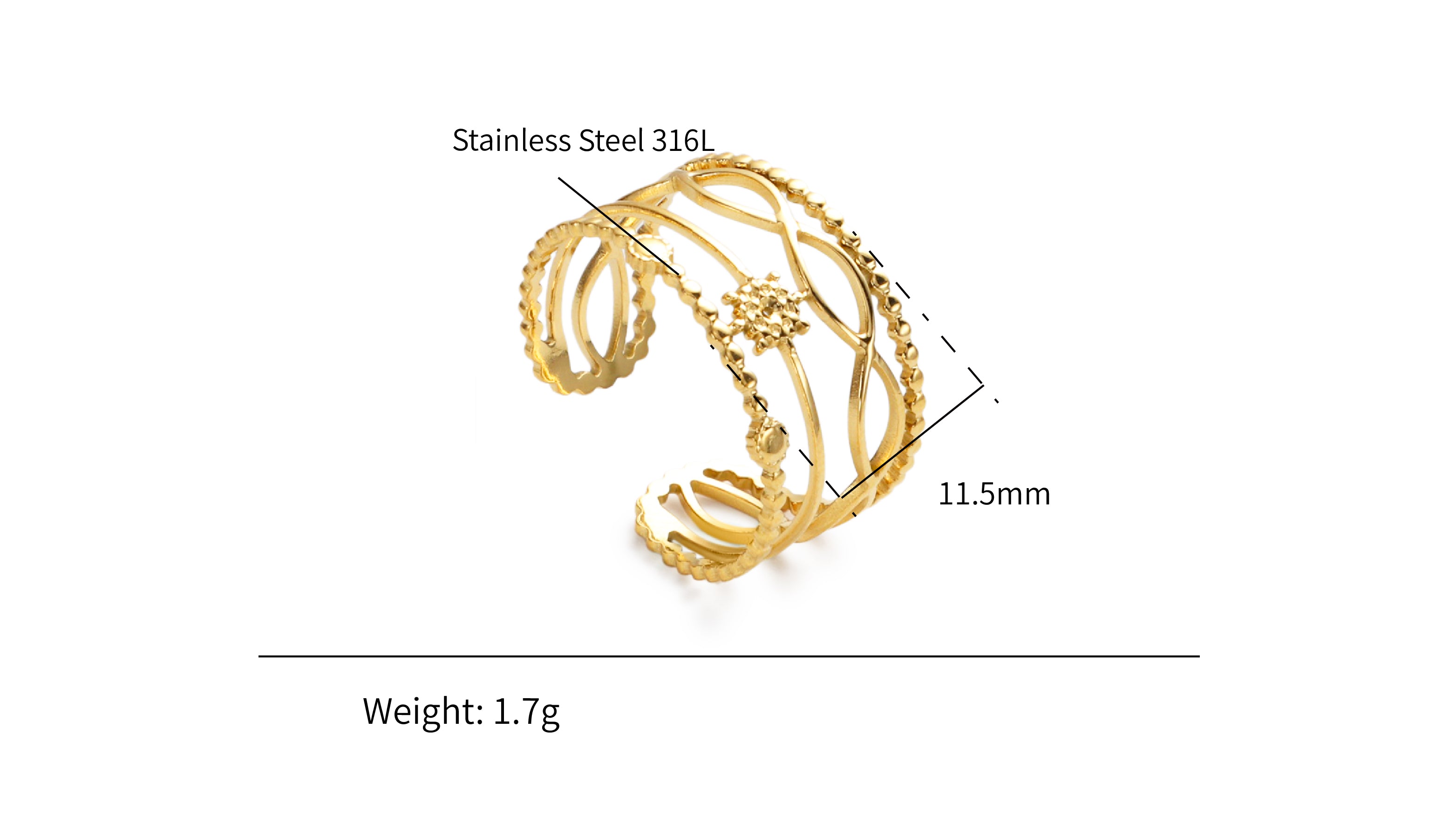 Four layers Adjustable Infinity Ring - PVD 18k Gold Plated 316L Stainless Steel_R024