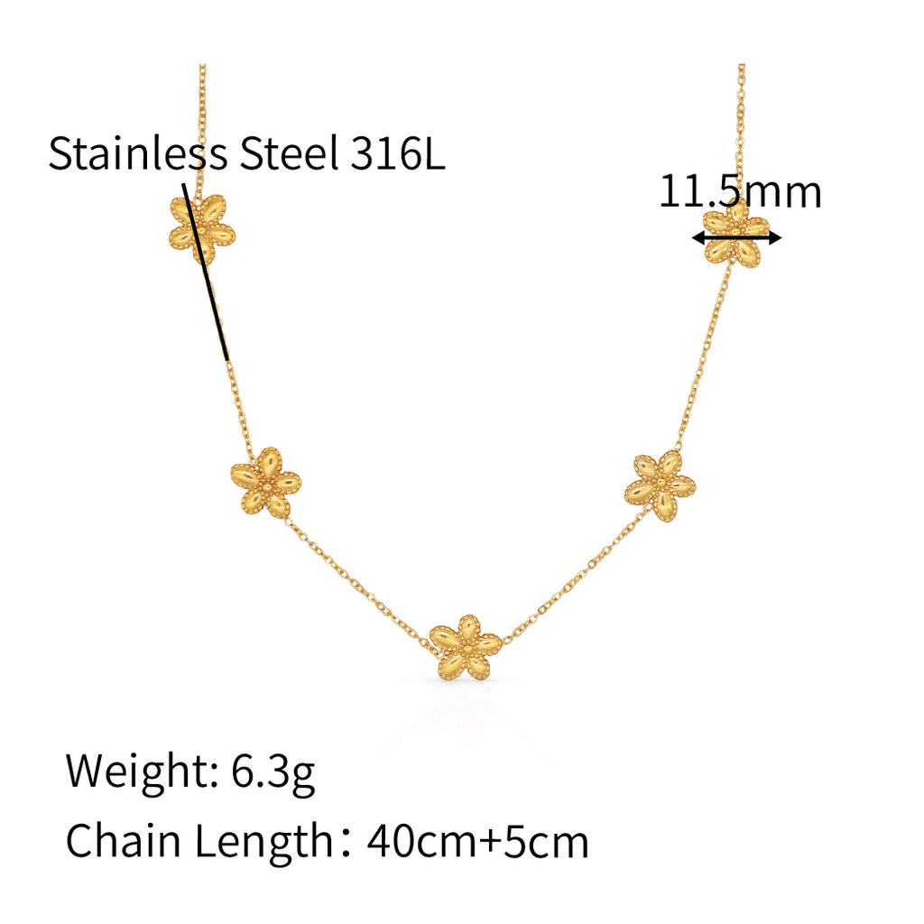 Flower Charms Delicate Chain Necklace - PVD18K Gold Plated 316L Stainless Steel_N059