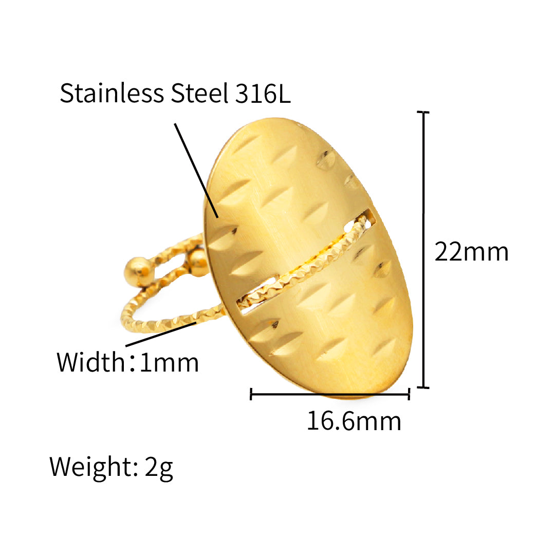 Oval Signet Adjustable Rings - PVD 18k Gold Plated 316L Stainless Steel_R028