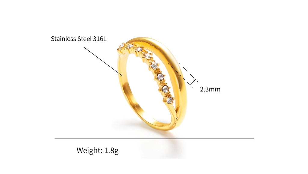 Plating Double Layers Ring - 18K PVD Gold Plated 316L Stainless Steel - R068