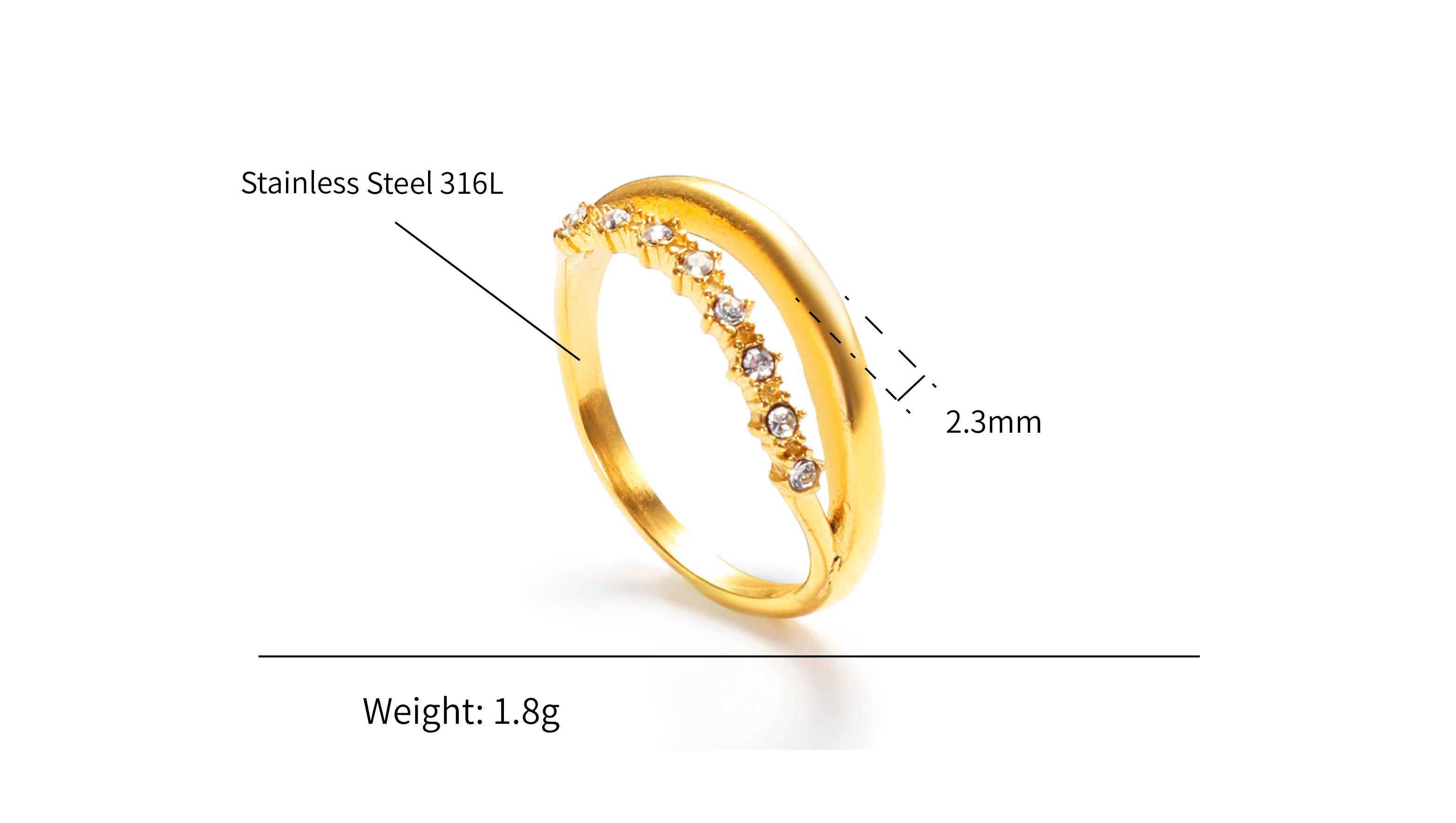 Plating Double Layers Ring - 18K PVD Gold Plated 316L Stainless Steel - R068