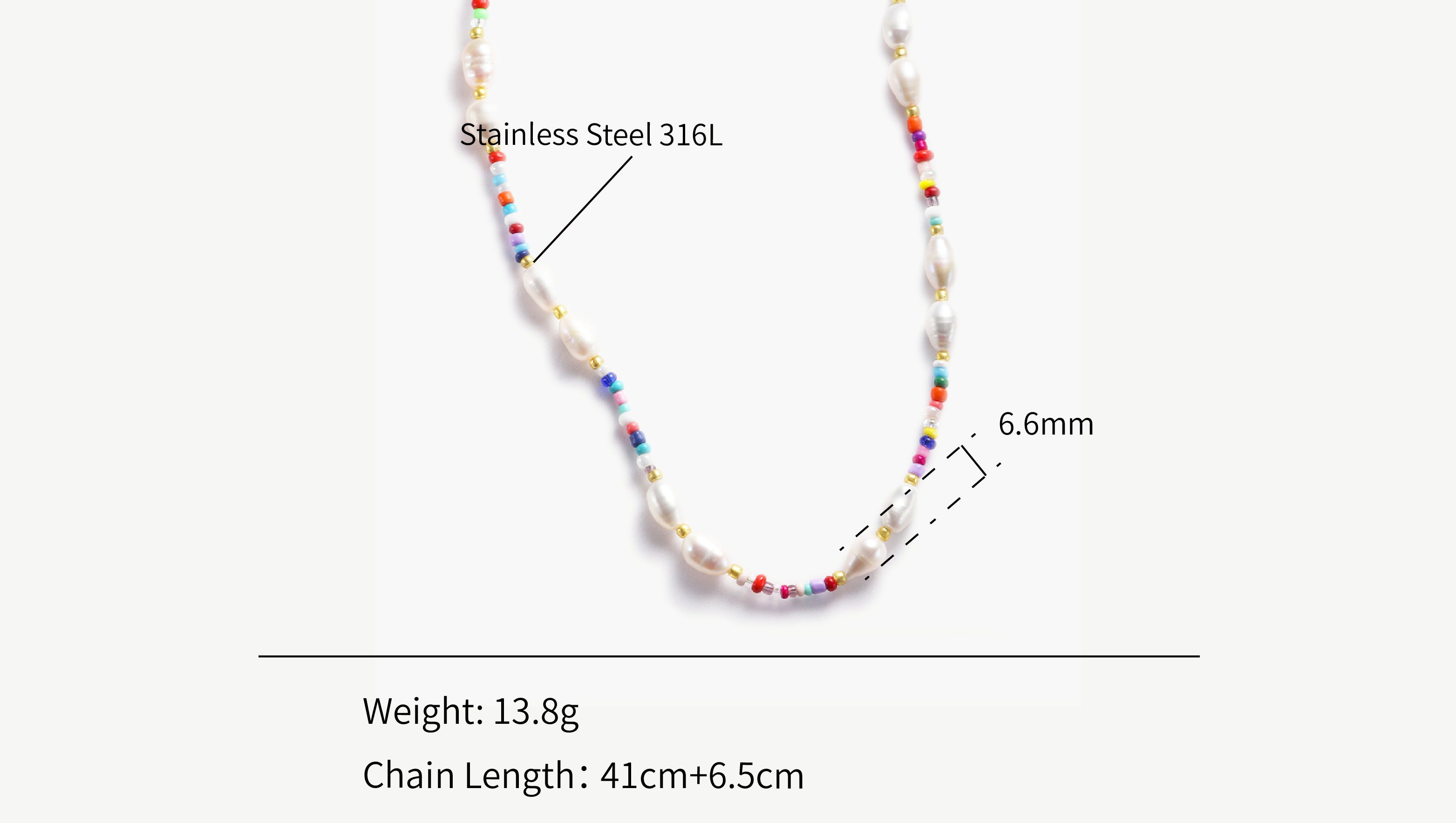 Freshwater Pearls Beads Chain Necklace - PVD 18k Gold Plated 316L Stainless Steel_N006