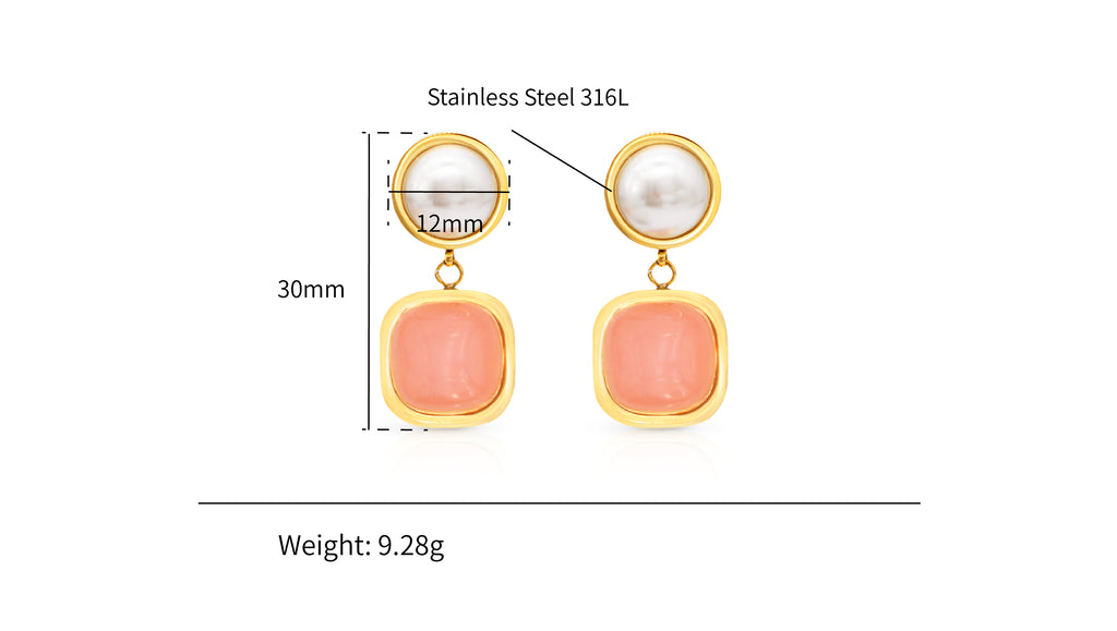 Gemstones and Pearls Small Dangle Earrings - PVD 18k Gold Plated 316L Stainless Steel_E011