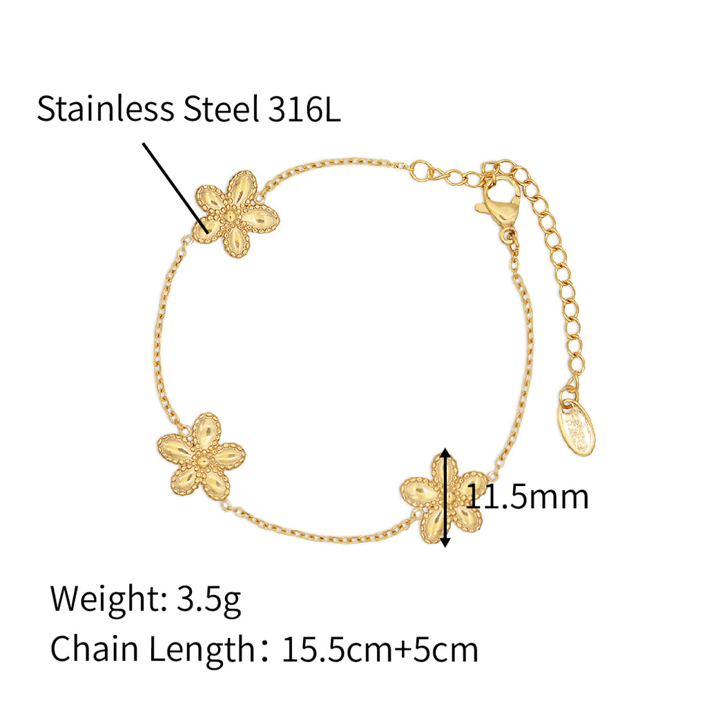 Flower Charms Delicate Chain Recycled Bracelet - PVD 18k Gold Plated 316L Stainless Steel_B017