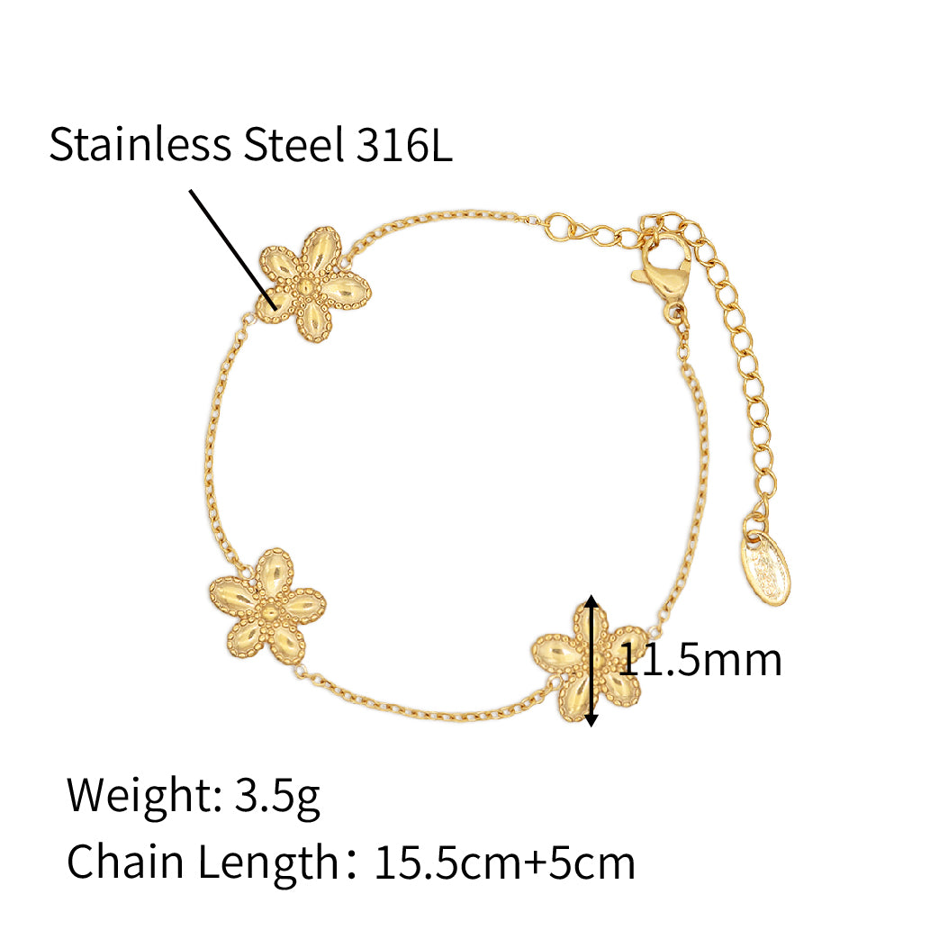 Flower Charms Delicate Chain Recycled Bracelet - PVD 18k Gold Plated 316L Stainless Steel_B017