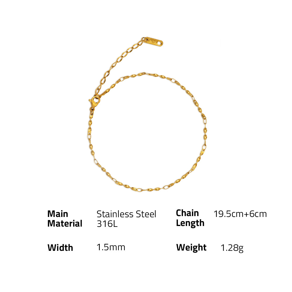 Wave Chain Choker Minimalist Anklet - PVD 18k Gold Plated 316L Stainless Steel_A001
