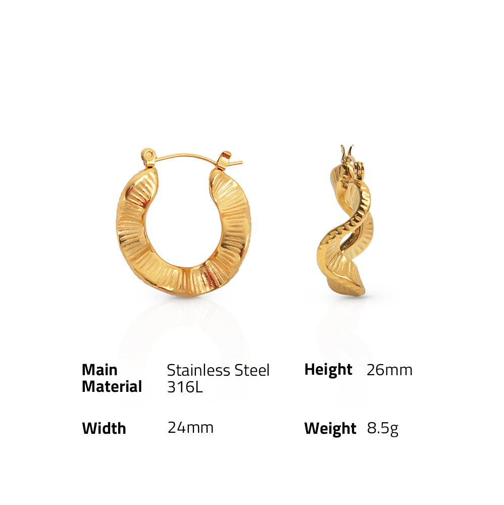 Irregular C Shape Swaying Skirt Hoops Earrings - PVD 18k Gold Plated 316L Stainless Steel_E007