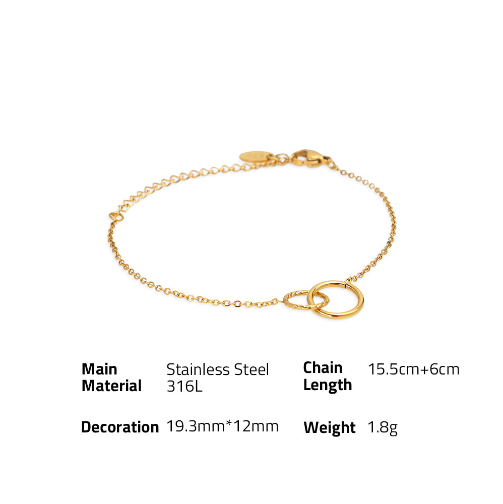 Double Loops Link Chain Bracelet - PVD18K Gold Plated 316L Stainless Steel_B046