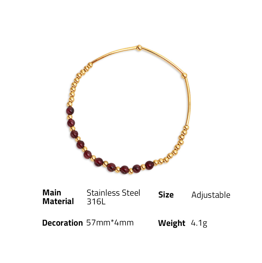 Garnet Natural Gem Elcastic String Bracelet - PVD 18k Gold Plated 316L Stainless Steel_B010